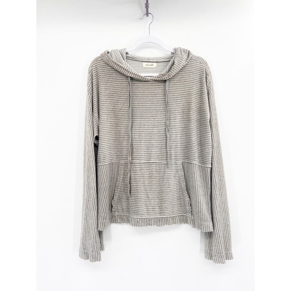 Bella Dahl Striped Hoodie Split Back‎ Gray White Size L